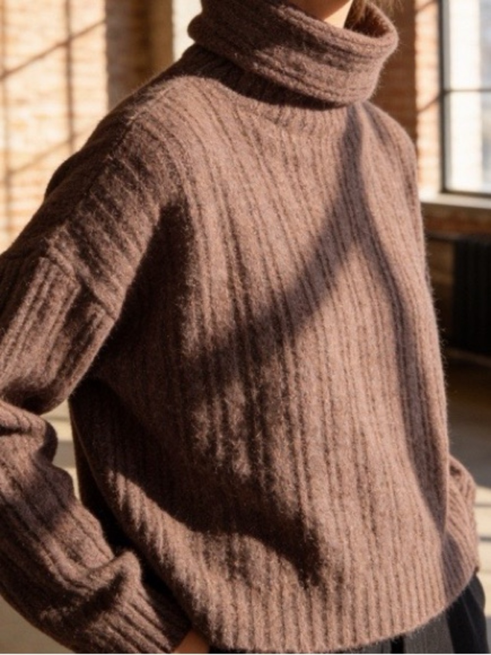 Line & Dot Ribbed Turtleneck Sweater in Chocolate Brown